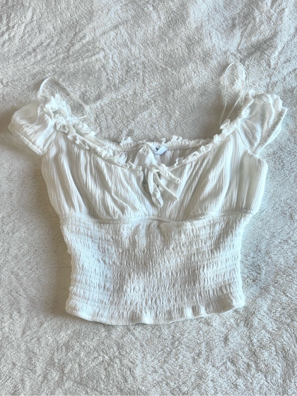 garage white top milkmaid style off the shoulder/short sleeve